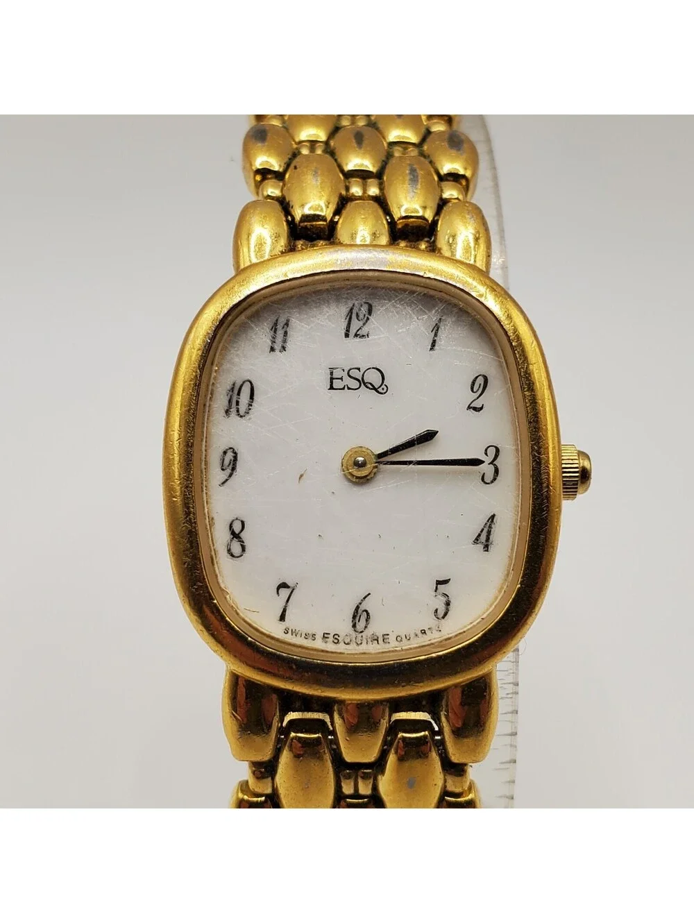 ESQ Quartz Womens Watch 21mm For Parts Or Repair Gold Tone White Dial
